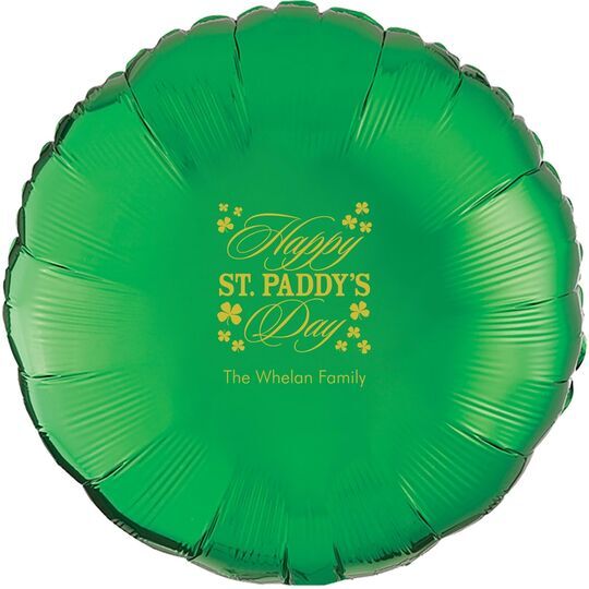 Happy St. Paddy's Day Clover Mylar Balloons